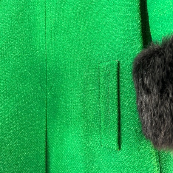 Black Fur Collar Cuff Green Modern Deb Coat 1960s Womans Small - Picture 3 of 16